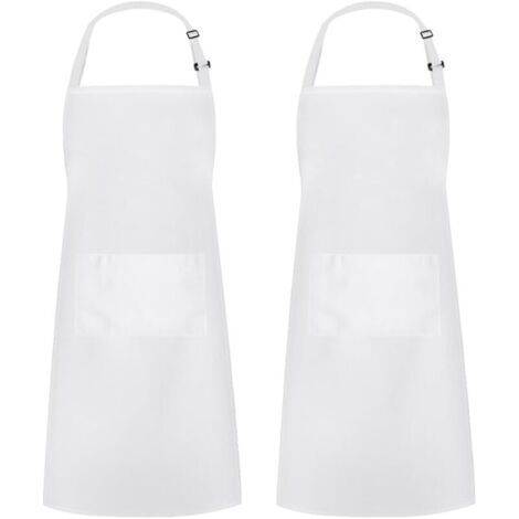 Tablier de cuisine deux pièces pour hommes et femmes, tablier de ménage porte-outils avec 2 poches pour griller, blanc (1/5)