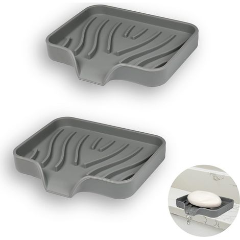2 Pièce (Gris) Porte Savons Silicone, Porte Savon Salle de Bain avec Évacuation, Support Savon Incliné, PorteSavons Antidérapants pour Douche, Cuisine et Baignoire (1/5)