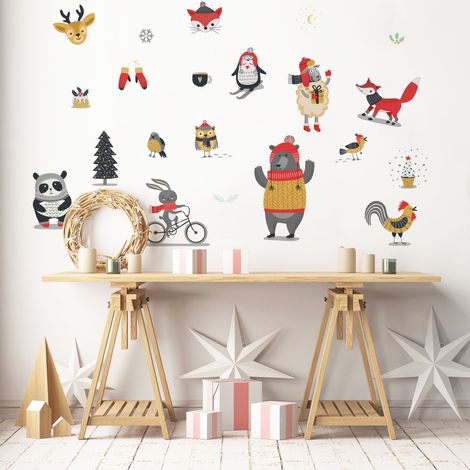 Sticker Noël animaux hivernales - Autocollants stickers adhésifs noël - décoration fêtes - 60x95cm (1/5)