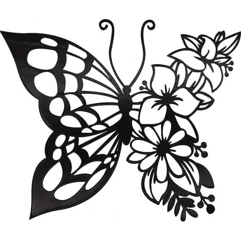Sollbry Decoración de pared de mariposa de metal - Escultura de metal para colgar en la pared - Esculturas de mariposas - Para sala de estar, dormitorio, oficina, hotel - Negro (1/5)