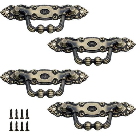 4 Pcs Antique Drawer Handle Zinc Bronze Drawer Handle Vintage Furniture Handle Decoration Retro Door Handle with Screws for Furniture Door Cabinet Drawer