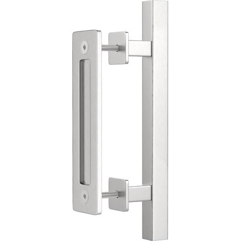 Poignée de porte coulissante en acier inoxydable de 30,5 cm Grande poignée de porte rustique rectangulaire,Convient pour portail, garage, armoire, carré (1/5)