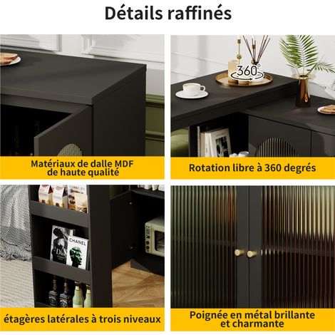 Meuble bar noir en MDF rotatif à 360 avec porte vitrée et rangement multifonction pour salon salle à manger et cuisine (1/5)
