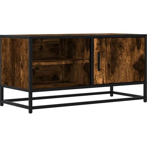 Meuble TV avec rangement style industriel 80 x 34,5 x 40 cm en bois d'ingénierie chêne fumé (1/5)