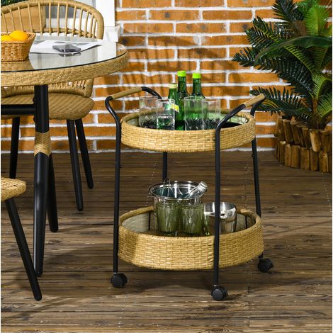 MEUBLIV Carrello di servizio rotondo 50x66 cm naturale - 2 ripiani, ruote (1/3)