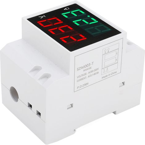 Einphasiger DIN-Schienen-Wechselstromzähler mit zwei LED-Anzeigen, Voltmeter, Amperemeter, Spannungs- und Stromausgang (80-300V, 0,1-99,9A). (1/5)