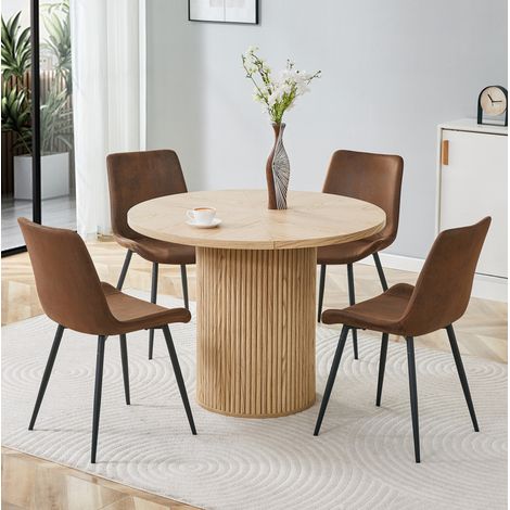CHICFURN Set tavolo e sedie 100 cm MDF effetto legno chiaro, 4 posti, stile moderno (1/5)