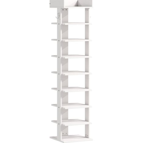 Scarpiera Organizzatore di Scarpe 30x30x128,4 cm con 9 Ripiani e Ganci Bianco (1/5)