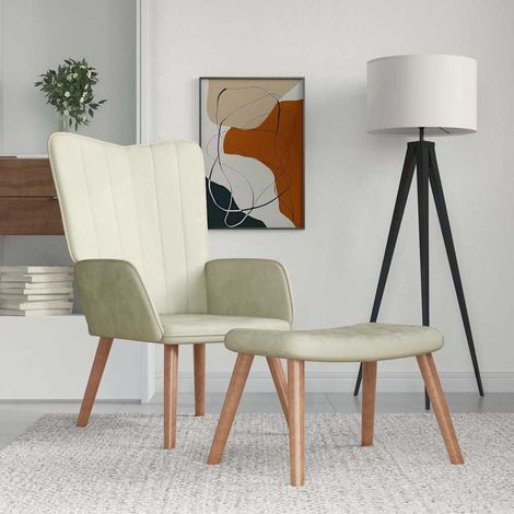 vidaXL Chaise de relaxation avec repose-pied Blanc crème Velours (1/5)
