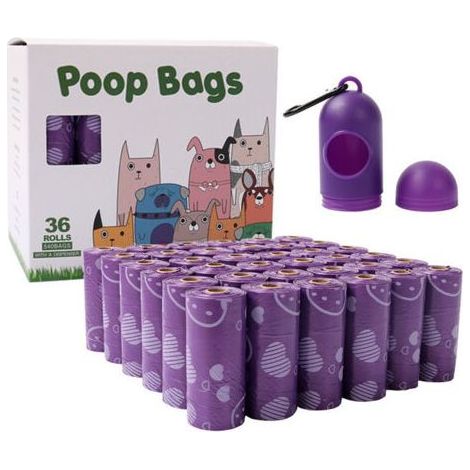 Sacs biodégradables pour déjections canines, sacs à déjections canines d'extérieur, parfum lavande, 540 sacs, 36 rouleaux (violet) (1/4)