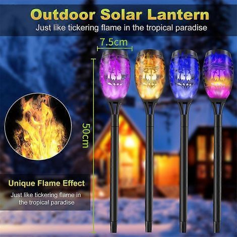 HONORNIC - à 4 lampes solaires d'extérieur pour jardin, 12 lampes solaires à effet flamme, étanches IP65, pour jardin. (1/4)