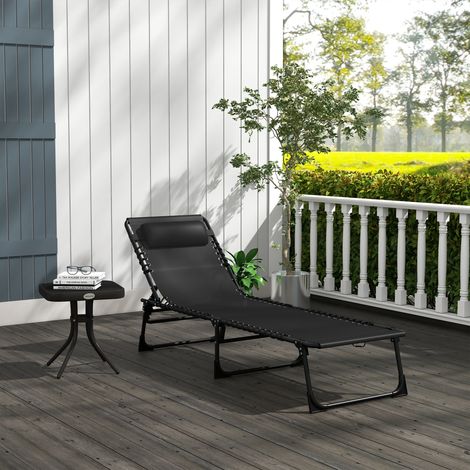 Transat pliable chaise longue jardin dossier réglable 4 positions acier tissu mesh noir 197x58x30 cm (1/5)