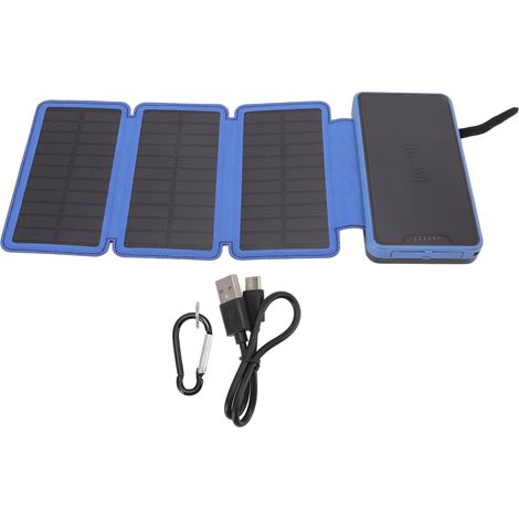 Ortviai Power Bank Solaire Portable 20000 mAh avec Panneaux Solaires Pliables en Cuir Texturé – Bleu (1/5)
