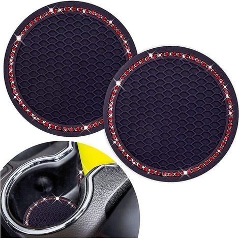 Mignon Car Cup Coaster, 2pcs Universal Vehicle Cup Holder Insert Coaster 2.75 Pouces Silicone Anti Slip Bling Crystal Strass (1/5)