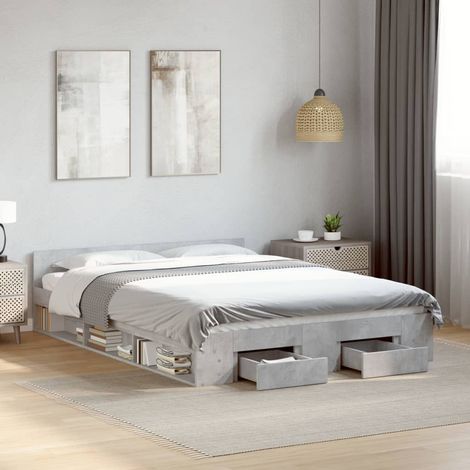 Bed Frame with Drawers without Mattress Concrete Grey 135x190 cm Double vidaXL (1/5)