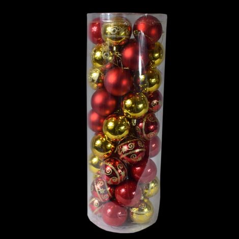 Set di 45 palline di Natale rosse e dorate per albero, con glitter e cordino per appenderle - Tubo