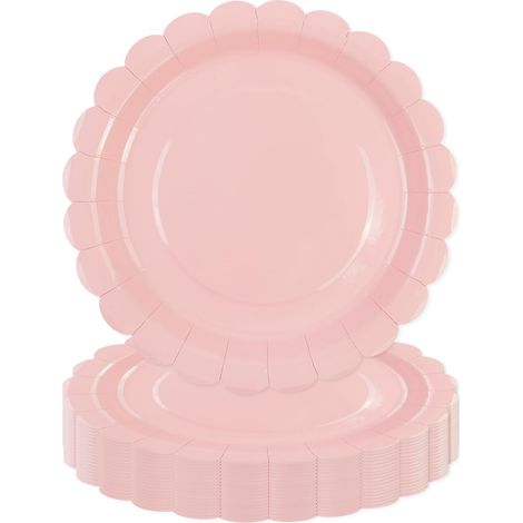Lot de 50 Assiette Carton Rose de 18 cm, Festonnées Assiette Jetable Vaisselle Jetable Anniversaire Pour Gâteaux Desserts Anniversaires Baby Showers Mariages Décorations Rose 18cm (1/5)