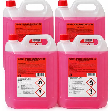 Alcool Etilico Denaturato 94° Rosso 4x5 Litri per Pulizia Domestica e Professionale