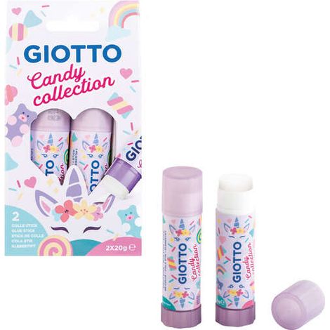Giotto candy collection pack de 2 barras de pegamento mediano 20gr - secado rapido - apto para uso escolar