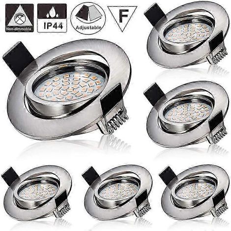 Sei faretti LED da incasso da 5W, luce bianca calda 3000K, 230V, 55mm. (1/4)