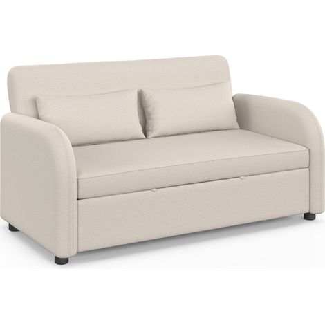 Canapé droit 2 places convertible NOAH en tissu beige (1/5)