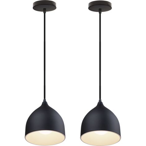 2pcs Suspension Luminaire Style Industrielle Métal Lustre E27 Mini Lampe Vintage pour Cuisine Chambre Couloir, Noir (1/4)