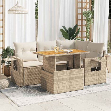 Juego de sofás jardín con cojines 5 pzas ratán sintético beige (1/5)