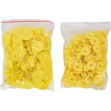 100 étiquettes auriculaires rondes pour animaux, faciles à identifier et à utiliser, numérotées, jaunes. (1/5)
