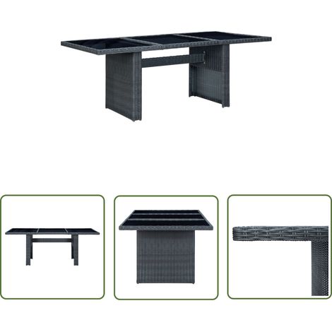 INLIFE Table de jardin Gris foncé Résine tressée et verre trempé (1/5)