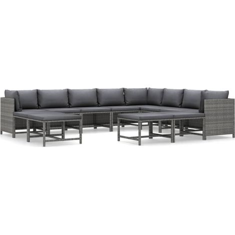 Vidaxl – Salon de jardin 12 pcs – Résine tressée gris – Coussins épais 5 cm – Canapés modulables pour extérieur – Facile à nettoyer