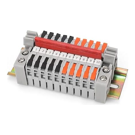 10 Pcs Din Rail Terminal Block, Grey 0.5-2.5mm² Domino Electrical Terminal Block with DIN Rail for Quick Wiring for Precise Conduction Electrical Connection Terminal (Orange and Black) (1/5)