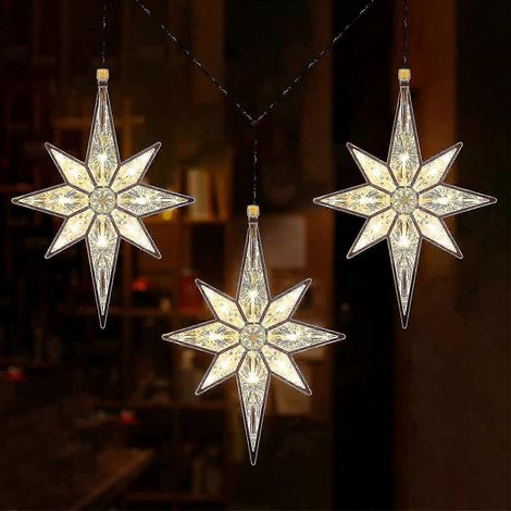 Décoration lumineuse étoile de Noël Wabjtam 10,8 pouces Bethléem pour fenêtre, étoile lumineuse en plastique, décoration de sapin de Noël, silhouette d'étoile LED (3 pièces) (1/5)