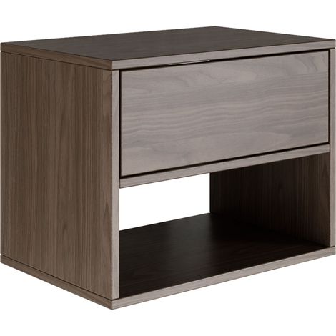 Selsey FRAMME – Comodino sospeso con cassetto e vano – effetto legno noce – 50 cm