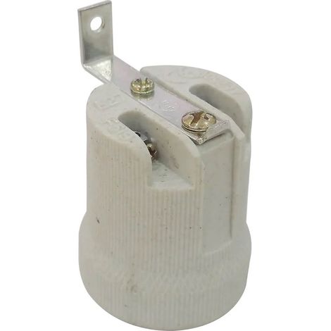 Portalampada E27 in ceramica rinforzata con gancio 90º Bianco