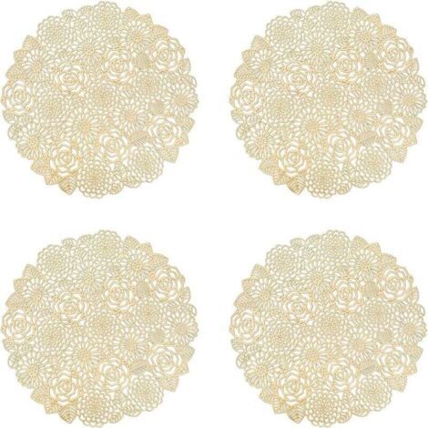 QORVA-Lot de 4 sets de table, sets de table ronds or rose pour table de salle à manger ou de cuisine, sets de table lavables (or rose, style L, 38 cm) (1/4)