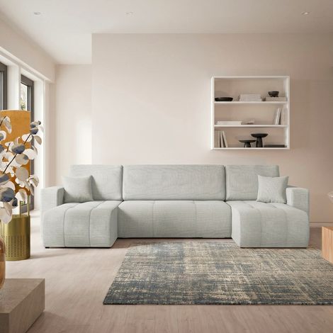 5-Sitzer U-förmiges Schlafsofa mit Stauraum Vasco Hellgrau (1/5)