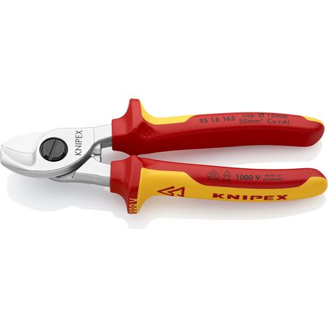 Knipex Cesoia per Cavi Cromata, Isolati con Manici Rivestiti in Materiale Bicomponente, Collaudati Vde 165 Mm (Confezione Self-Service/Blister) 95 16 165 Sb (1/4)