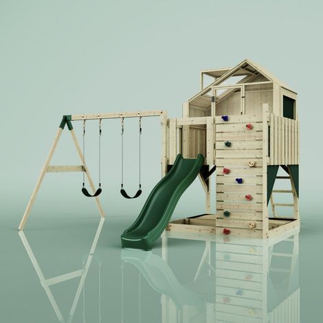 PolarPlay Kids Climbing Tower & Playhouse - Swing Haldor Green (1/5)