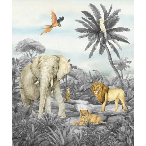 Papier peint Animaux de le jungle en noir et blanc 225 x 270 cm (1/3)