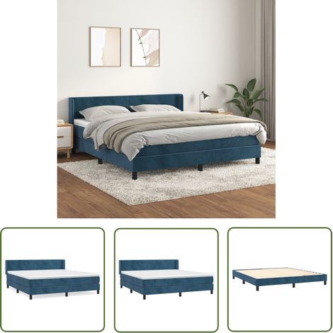 The Living Store Boxspringbett mit Matratze Dunkelblau 160x200 cm Samt - Samtbett - Boxspringbett - Doppelbett - Bettauflage - Matratze (1/5)