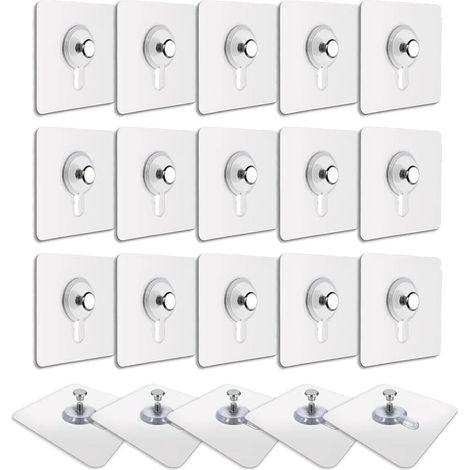 20 Pcs Accroches Tableau sans Percer, Fixation Cadre sans Percer, Accroche Cadre sans Percer Adhesif Imperméable Amovible Autocollant Anti-trace, Crochet Tableau Adhésif Transparent (1/5)