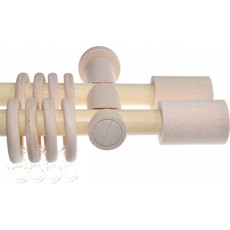 Tringle à rideaux double en bois brut moderne, cylindre de 120 cm, Fi20 (1/5)