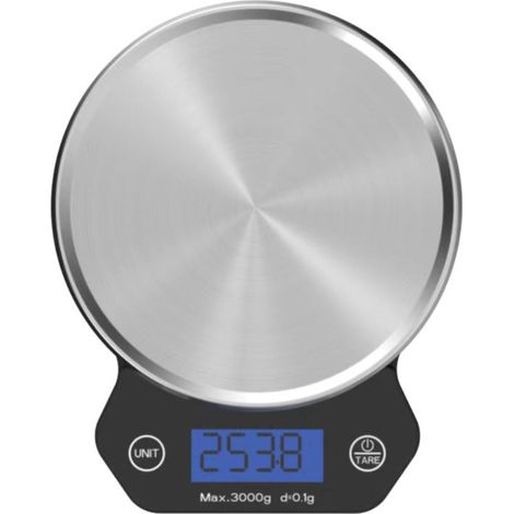 Balance de cuisine électronique - 1 g à 6 kg - Fonction tare - Pile incluse - Acier inoxydable/Noir (1/2)