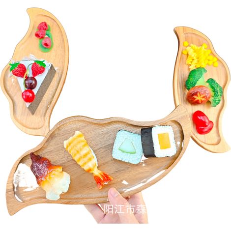 Dekoratives, einteiliges Obsttablett aus Holz, hellbraun, ideal für Snacks und Desserts, handgefertigt aus natürlichen Materialien, perfekt für Partys mit Freunden und Familienessen.