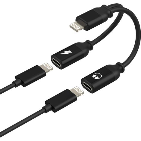 Adaptateur de casque Lightning 2 en 1 Double éclairage Jack et répartiteur de charge Pour 14 13 Pro Max Câble audio Microphone Accessoire de voiture (1/5)