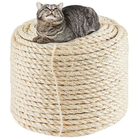 Corda in sisal naturale 6 mm x 25 m, sostituzione della vecchia corda per gatti bianca naturale (1/5)