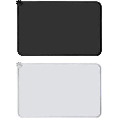 Tapis de gamelle - Non spécifié - Lot de 2 - Silicone imperméable - Antidérapant - 48 x 30 cm - Noir et gris (1/4)