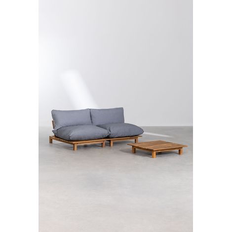 SKLUM Wohnzimmer-Set mit 2-teiligem, verstellbarem Modulsofa und Couchtisch aus Akazienholz Brina Blau Grau (1/5)
