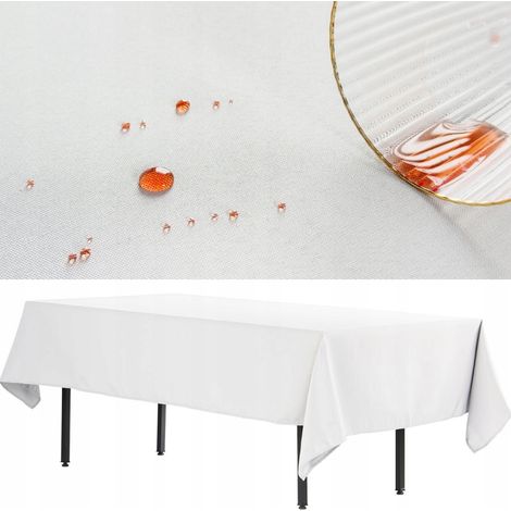 Nappe blanche lisse anti-taches pour table 200 x 160 cm, polyester 180 g/m² (1/5)