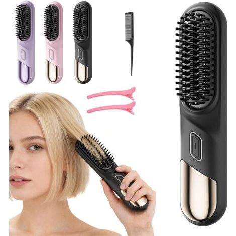 2026 Nouveau Brosse Coiffante Cheveux Court, Brosse Lissante Rechargeable Portable, RéGlage De La TempéRature En 4 éTapes, Chauffage Rapide 20s, Pour Coiffage Quotidien & Voyage (Noir) (1/5)